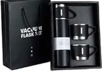 Stainless Steel Vacuum Insulated Bottle Water Flask Gift Set with Two Cups Hot & Cold | Gifts for Employees | Corporate Gift Items