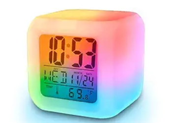 IGADG- MAKING LIFE SIMPLE Color Changing Multicolor Plastic Clock Digital LED Alarm Clock for Home Desk Night Table with Temperature/Day/Month/Date/Time/Alarm- 7.5W x 7.5H Centimeters