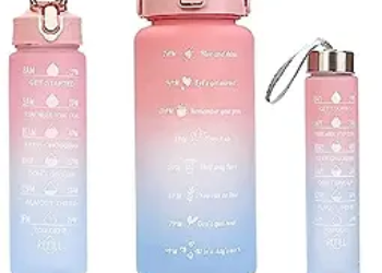 Set of 3 Water Bottle 2000ML, 900ML, 300ML with Motivational Time Marker, Leakproof Durable Sipper Water bottle for office,School, gym