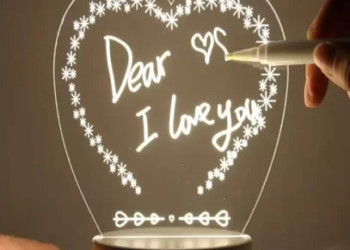 Heart Shape 3D Acrylic LED Lamp Writing Board with Pen Single Color Light, Night Lamp