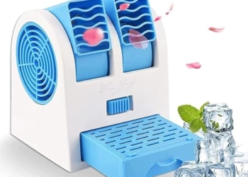 Mini Cooler AC USB and Battery Operated Air Mini Water Air Cooler Cooling Fan Duel Blower with Ice Chambe Perfect for Temple,Home,Kitchen USE, Study Many (MULTI COLOR)